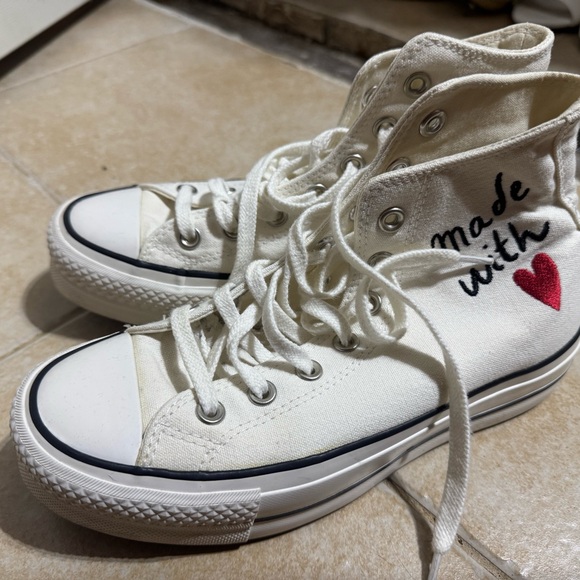 Converse White High-Top Sneakers with Red Heart - Picture 1 of 4